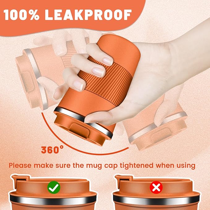 Insulated Coffee Tumblers with Flip Lid 12oz / 17oz, Stainless Steel Travel Coffee Mug Leak Proof, Vacuum Insulated Coffee Mug Reusable Cup, Keeps Cold and Hot for Coffee Tea