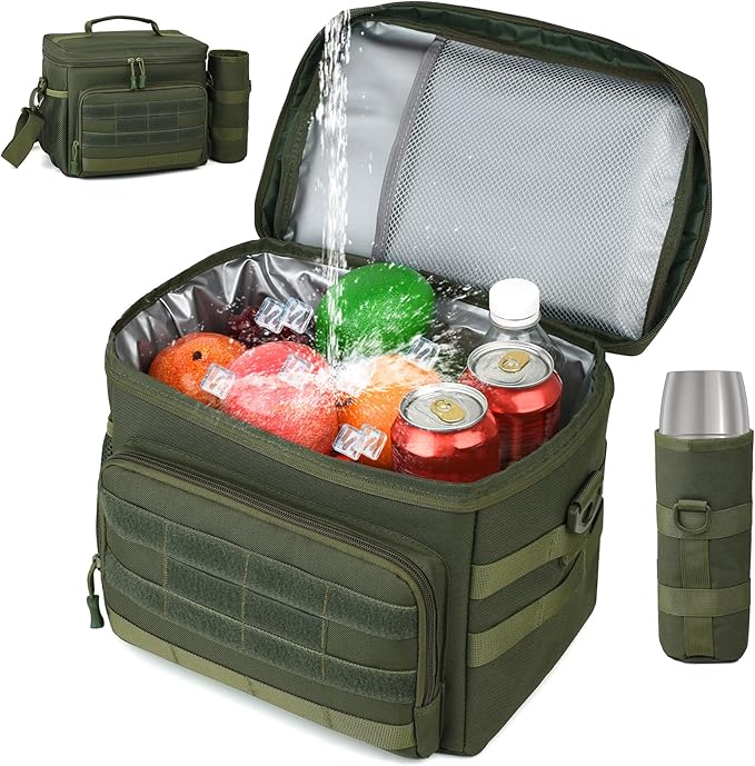 Tactical Lunch Box for Men, Insulated Lunchbox Waterproof Leakproof Cooler Lunch Bag for Work Outdoor Picnic, 24 Cans/15 L, Green