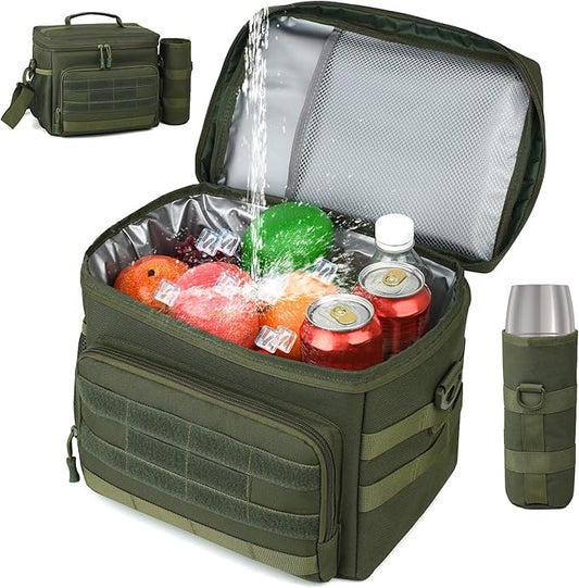 Tactical Lunch Box for Men, Insulated Lunchbox Waterproof Leakproof Cooler Lunch Bag for Work Outdoor Picnic, 24 Cans/15 L, Green