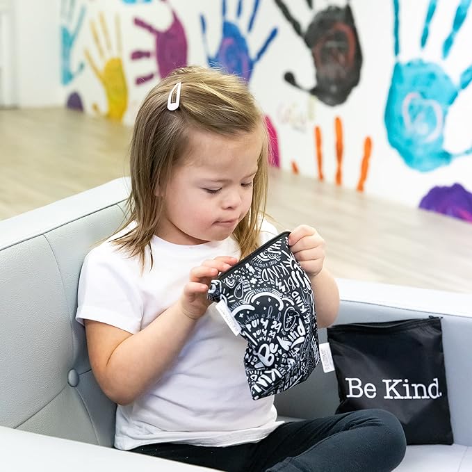 Bumkins Reusable Sandwich and Snack Bags, for Kids School Lunch and for Adults Portion, Washable Fabric, Waterproof Cloth Zip Bag, Travel Pouch, Food-Safe Storage, Large 2-pk Born This Way Be Kind