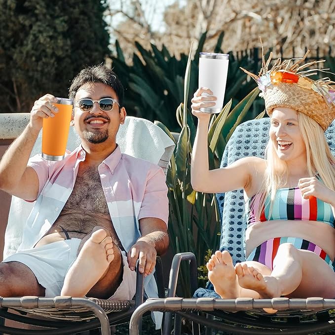 20oz Tumbler Bulk Stainless Steel Tumblers with Lid Vacuum Insulated Double Wall Travel Coffee Mug Powder Coated Tumbler Cup for Hot and Cold Drinks(Orange, 1 pack)