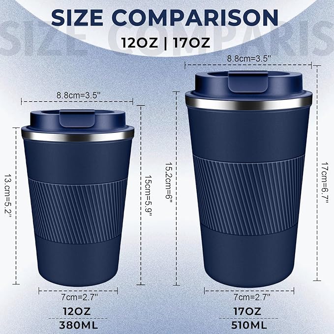 Insulated Coffee Tumbler 17 oz, Stainless Steel Coffee Mug with Lids, Travel Coffee Mug Leak Proof, Double Wall Vacuum Insulated Reusable Coffee Cup, Keep Drinks Hot and Cold (Navy Blue, 17 Ounces)