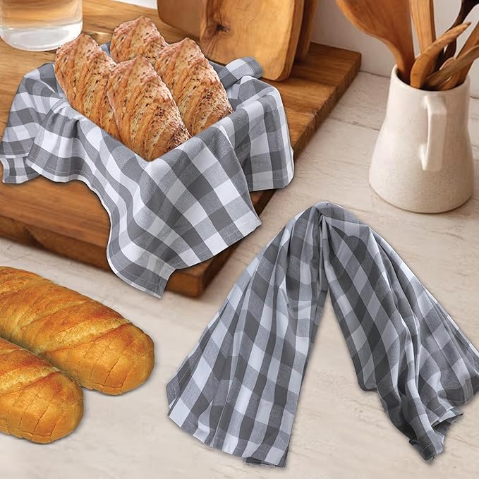 Urban Villa Kitchen Towels Set of 6 Buffalo Checks Grey/White Kitchen Towels 20X30 Inches 100% Cotton Highly Absorbent Kitchen Towels Premium Quality Ultra Soft Mitered Corners KitchenTowels