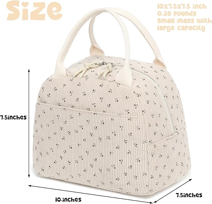 Bluboon Lunch Bag for Women Men Cute Corduroy Lunch Tote Bags Reusable Insulated Lunch Box Large Capacity Reusable Insulated Cooler for Work Picnic or Travel