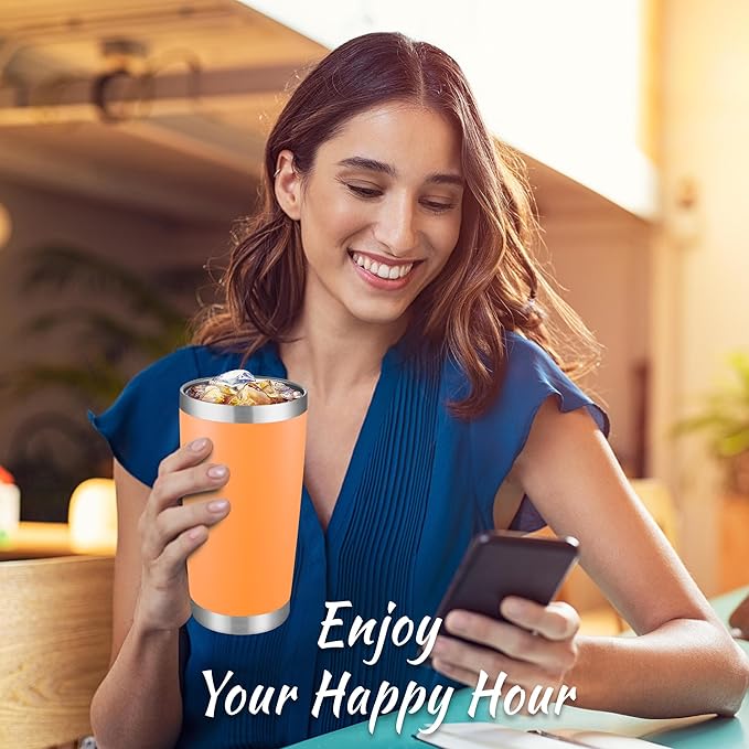 20 oz Tumblers Bulk Stainless Steel Tumbler with Lid Double Wall Vacuum Insulated Coffee Mug 20oz Powder Coated Cup for Hot and Cold Drinks, Orange, 6 pack