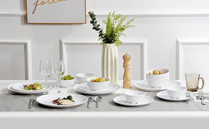 16Pcs Melamine Dinnerware Sets, Plates and Bowls Sets for 4, Lightweight and Unbreakable Dish Set for Camping, Picnic,RV, Dishwasher Safe,BPA Free