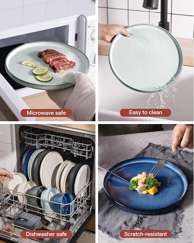 Famiware Star Plates and Bowls Sets, Modern Stoneware Dinnerware Sets for 8, 24-Piece Kitchen Dish Set - Microwave and Dishwasher Safe, Chip and Scratch Resistant, Smoky Blue