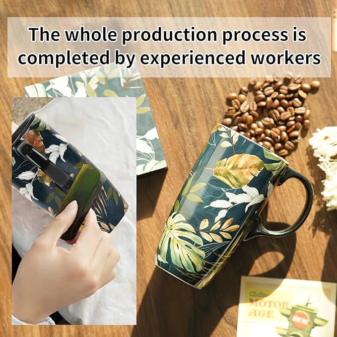 Topadorn Ceramic Mug Leaf Porcelain Coffee Mug with Gift Box,17oz. Leaves