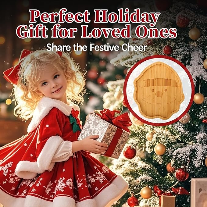 TJ POP Christmas Bamboo Serving Tray – Santa Claus Shape – Holiday Snack Platter for Cookies, Candy & Fruits – Rustic Xmas Table Decor