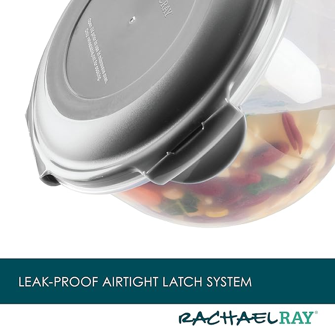 Rachael Ray Leak-Proof Nestable Container Food Storage Bin Set, 10-Piece, Clear with Gray Lids (Pack of 2)