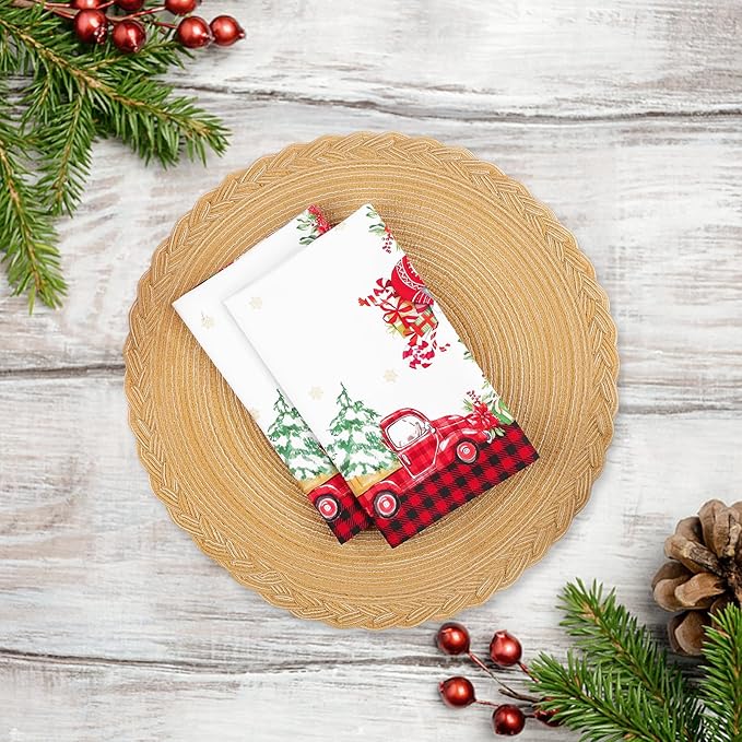 Christmas Gnomes Napkins, 18×18 Inch Christmas Tree Dinner Cloth Napkins Set of 4, Washable Cotton Soft Absorbent Square Napkins for Dining Kitchen Party Wedding Decoration