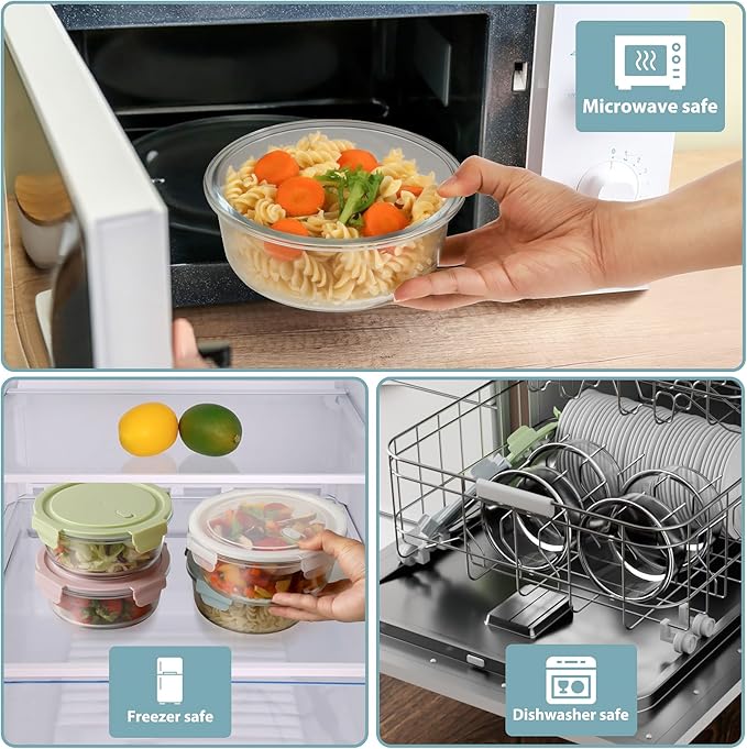 30oz Glass Meal Prep Containers with Lids, Airtight 3.75 Cup Food Storage Containers Set, Heat-Resistant BPA-Free Glass Containers for Soup Leftover, Microwave, Dishwasher, and Freezer Safe (4 Packs)