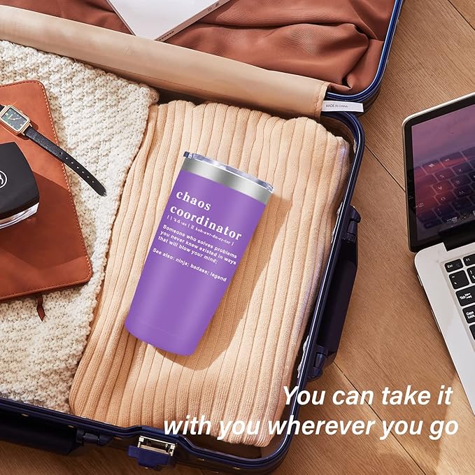 MFGNEH Chaos Coordinator Gifts,Gifts for Women - Christmas Gift for Women,Boss Lady,Teacher,Nurse Coworker,Birthday Gift,Thank You,Boss Day,Administrative Professional Day,20 oz Purple Tumbler