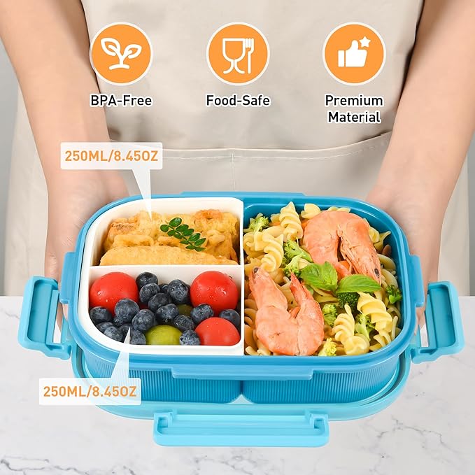 Bento Boxes with Removable Compartments for Adults & Kids,1000ml Lunch Box with Spoon & Water Cup,BPA-Free,Microwave & Dishwasher Safe(Blue)