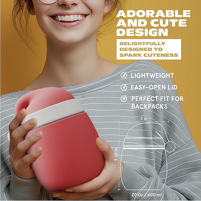 Bestie Foodie Kids Insulated Food Jar – Cute Character Lunch Container for Children, BPA-Free Stainless Steel, Leakproof & Vacuum Sealed, Keeps Food Hot or Cold, Easy to Clean, 16oz