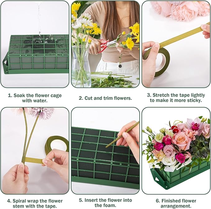6 Packs Floral Foam Cage Rectangle and Square Flower Holder with Floral Foam Blocks Flower Cage Holders Flower Arrangements Supplies Cage for Fresh Flowers, Wedding Home Garden Decorations