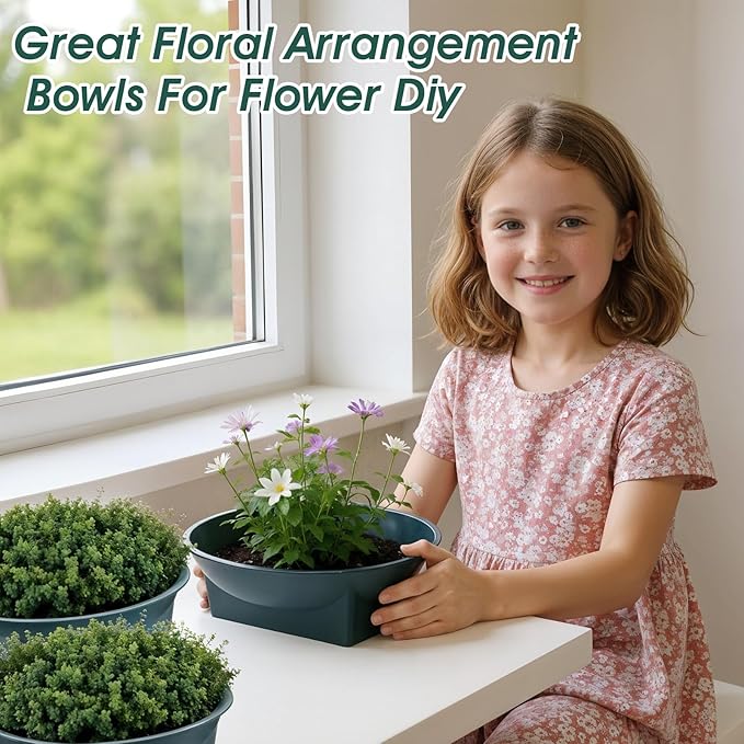 24-Pack Green 6.3 Inch Round Floral Foam Bowls, Floral Arrangement Containers for Centerpieces, DIY Wedding, Party, Home Decor Supplies