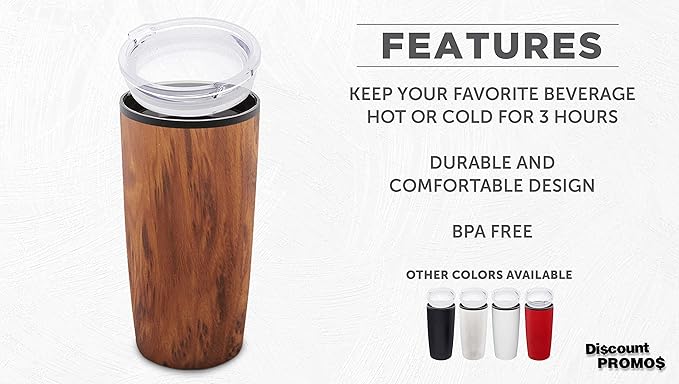 DISCOUNT PROMOS Plastic Tumblers 20 oz. Set of 6, Bulk Pack - With lids, Ice Coffee Tumbler, To Go Cup, Insulated - Wood