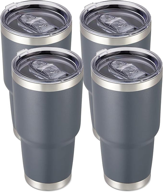 30 oz Tumbler with Lid Stainless Steel Tumblers Bulk Vacuum Insulated Cup Reusable Powder Coated Travel Mug Double Wall Leak Proof Cups Keep Cold Drinks for 12 Hours Gray, Set of 4