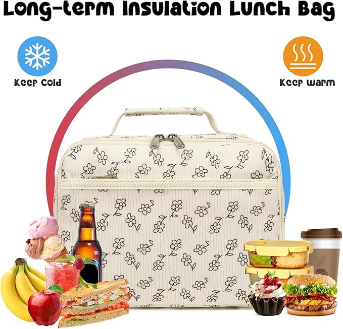 Bluboon Kids Girls Lunch Bag Insulated Lunch Box for school Corduroy Lunch Cooler Organizer School Kids Lunch Tote