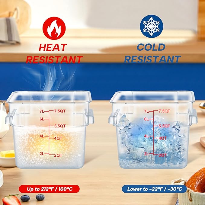 4 Pack 8 Quart Food Storage Containers with Lids, Polycarbonate Square Commercial Food Containers, NSF, Clear, New Version