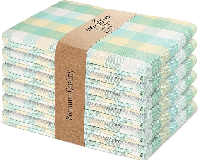 Urban Villa Kitchen Towels Set of 6 Green Sand Buffalo Checks Kitchen Towels 20X30 Inches 100% Cotton Highly Absorbent Kitchen Towels Premium Quality Ultra Soft Mitered Corners KitchenTowels