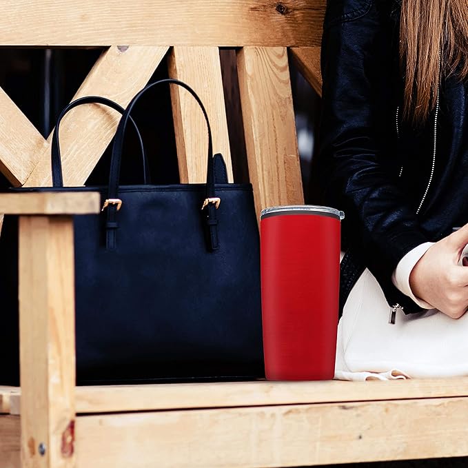 DISCOUNT PROMOS Plastic Tumblers 20 oz. Set of 6, Bulk Pack - With lids, Ice Coffee Tumbler, To Go Cup, Insulated - Red