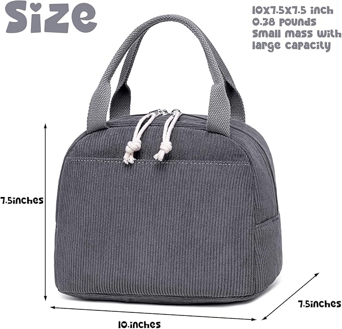 Bluboon Lunch Bag for Women Men Cute Corduroy Lunch Tote Bags Reusable Insulated Lunch Box Large Capacity Reusable Insulated Cooler for Work Picnic or Travel