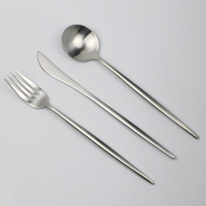 5-Pieces Luxury Silver 18/10 Stainless Steel Flatware Set, Matte Finish, Service for 1