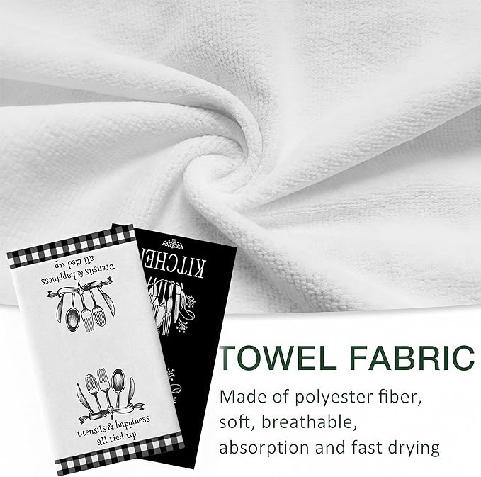 Black & White Grid Kitchen Towels Set of 2-18x26 Inch, Ultra Absorbent Microfiber, Farmhouse Decor, Fast Drying for Home & Restaurant Use