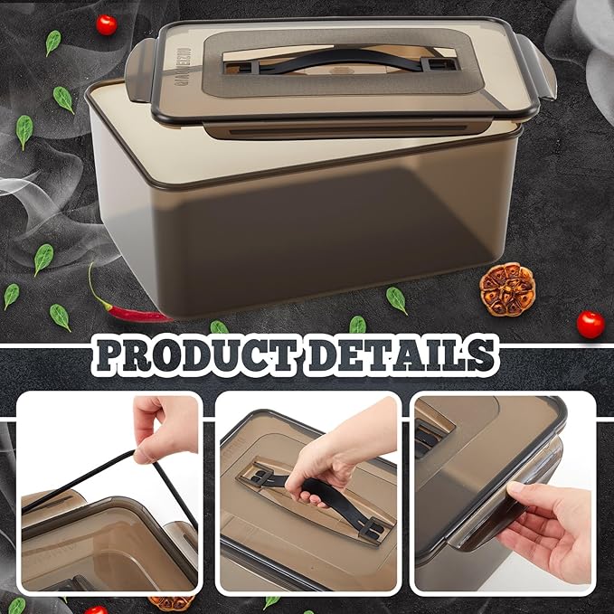 1 Pcs Marinating Containers with Lid 6.5 Quart Plastic Food Brining Containers Dishwasher Safe Grilling Accessories for Meat Chicken Turkey Rib BBQ Prep Storage