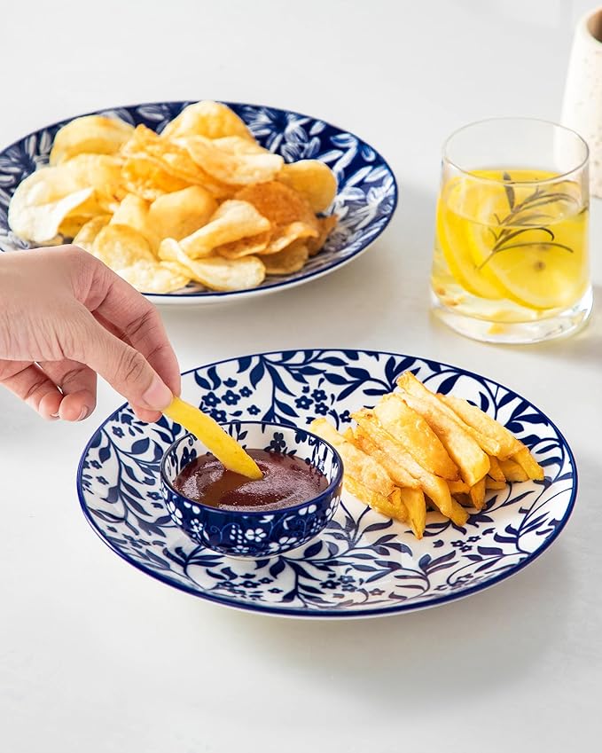 vancasso SELENE Ceramic 2.7 Oz Mini Dipping Bowls Set of 6, 3 Inch Small Dip Bowls for Sauce, Soy Sauce, Sushi, Condiments & Side Dishes, Microwave & Dishwasher Safe, Vintage Blue