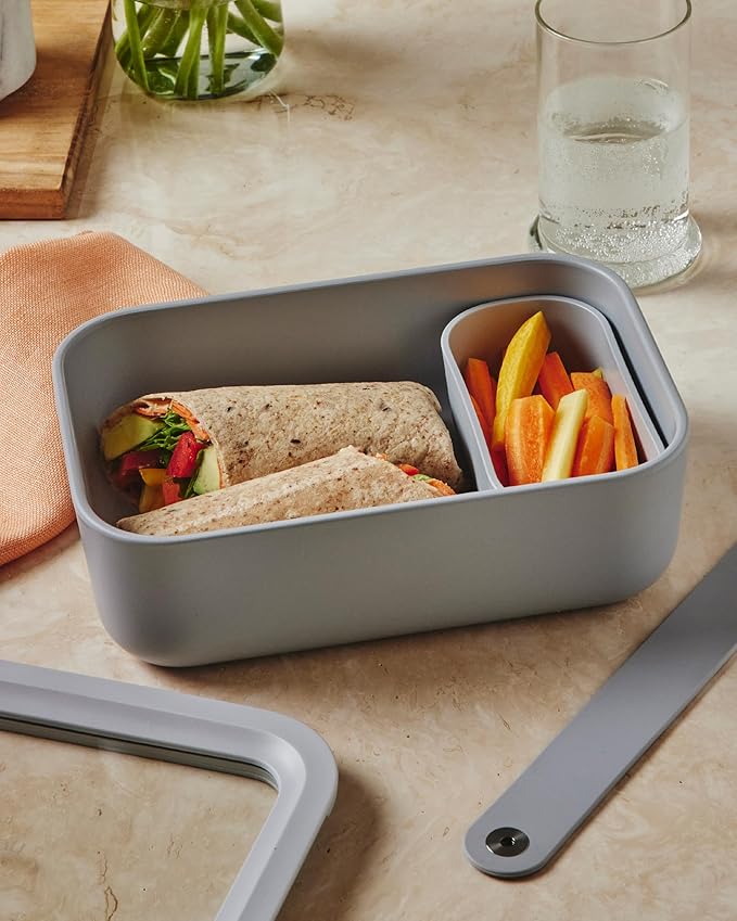 Caraway 2pc Glass Food Storage Set - 6.6 Cup Food Containers (2) - Ceramic Coated - Non Toxic, Non Stick Lunch Box with Lids. Dishwasher, Oven, & Microwave Safe - Navy