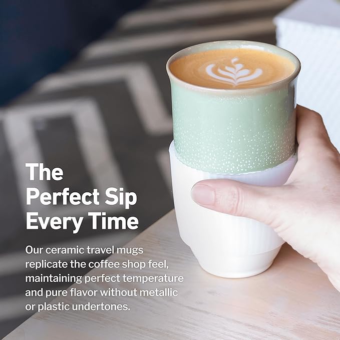 Travel Mug - Tea Tumbler– Microwave & Dishwasher Safe Coffee Mug Green & White Tumbler - Gifts For Women Men Him Her – 16oz – Sage Green