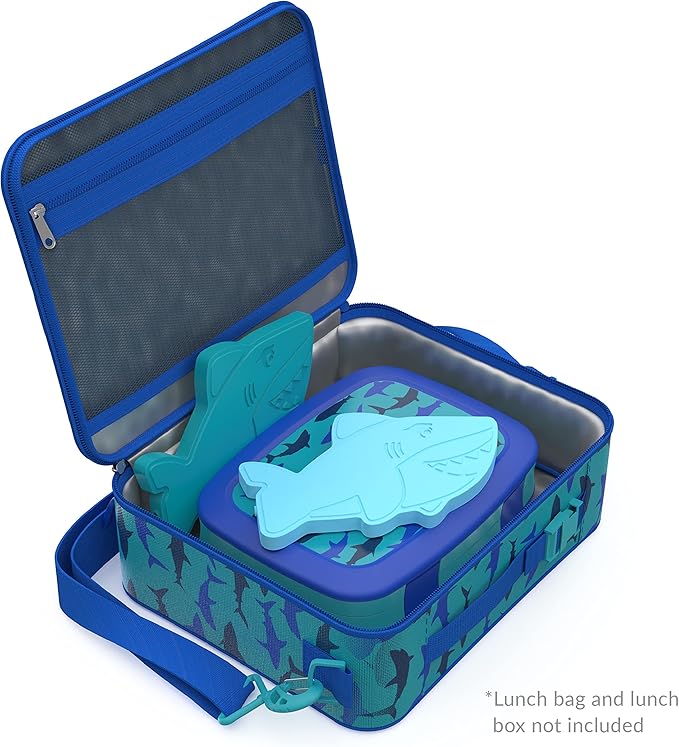 Bentgo Buddies Reusable Ice Packs - Slim Ice Packs for Lunch Boxes, Lunch Bags, and Coolers - Multicolored 4 Pack (Shark)