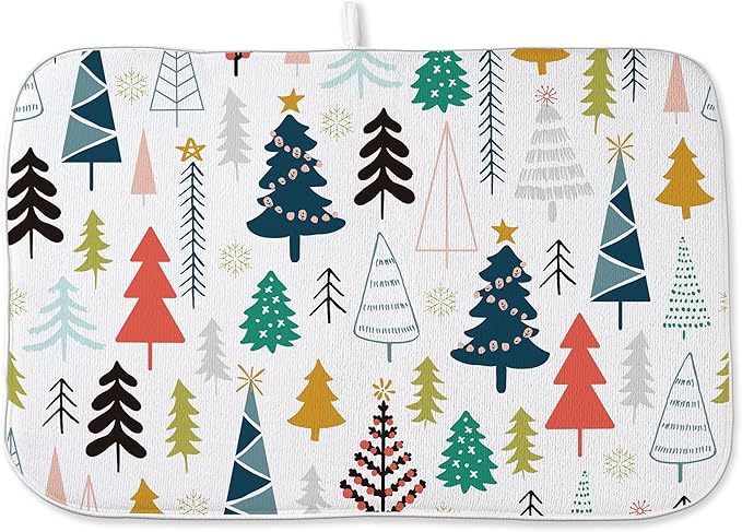 Christmas Dish Drying Mats 18x24 Inch Colorful Geometric Christmas Tree Drying Mats Xmas Winter Holiday Kitchen Decor Absorbent Drying Pad Rack Drainer Mats for Kitchen Dining Room Counter