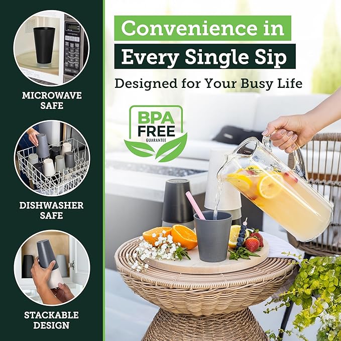 Grow Forward Premium Wheat Straw Cups - 13 & 20 oz Unbreakable BPA Free Hard Plastic Cups - Reusable Lightweight Plastic Drinking Glasses for Kitchen, Outdoor, Water, Camping, RV - Moonlight