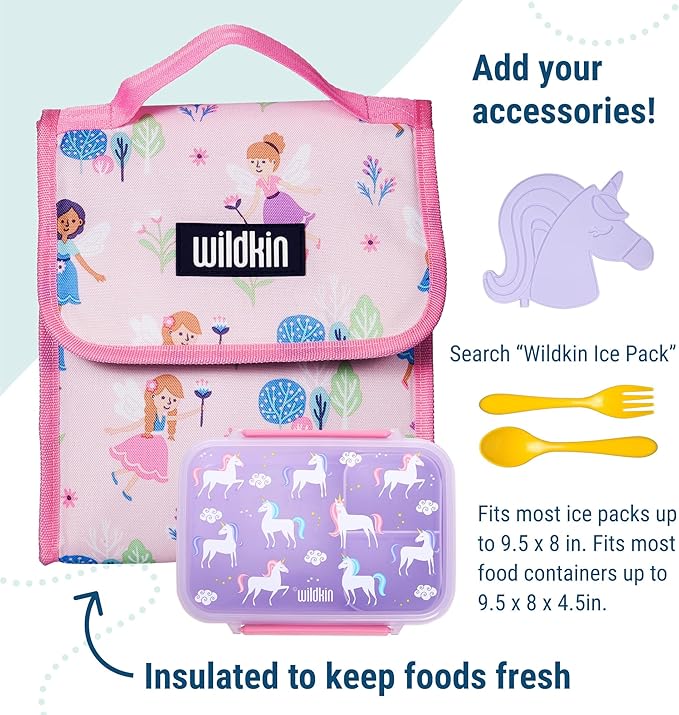 Wildkin Kids Insulated Lunch Bag – Reusable, Ideal for Hot/Cold Snacks, School & Travel - Fairy Garden