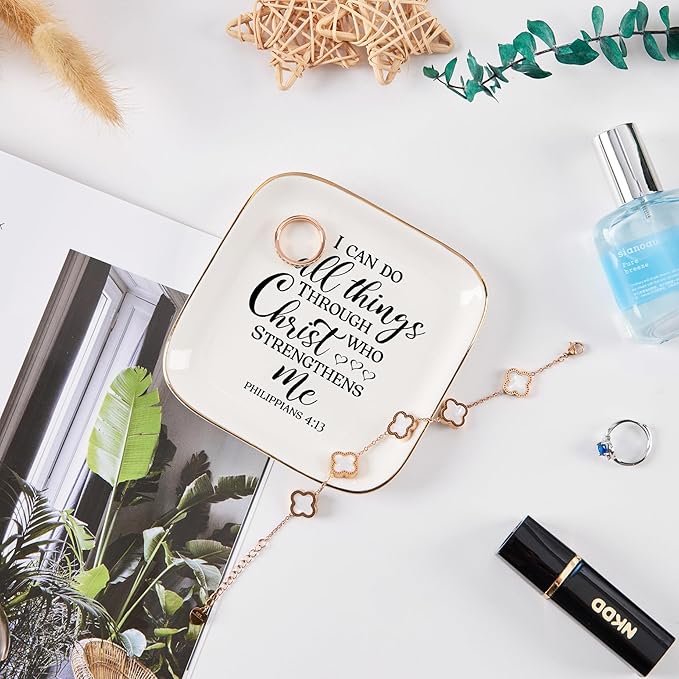 Christian Gifts for Women Faith Jewelry Dish - I Can Do All Things Through Christ Who Strengthens Me, Inspirational Religious Gifts for Women Birthday Christmas Mothers Day Catholic Gifts