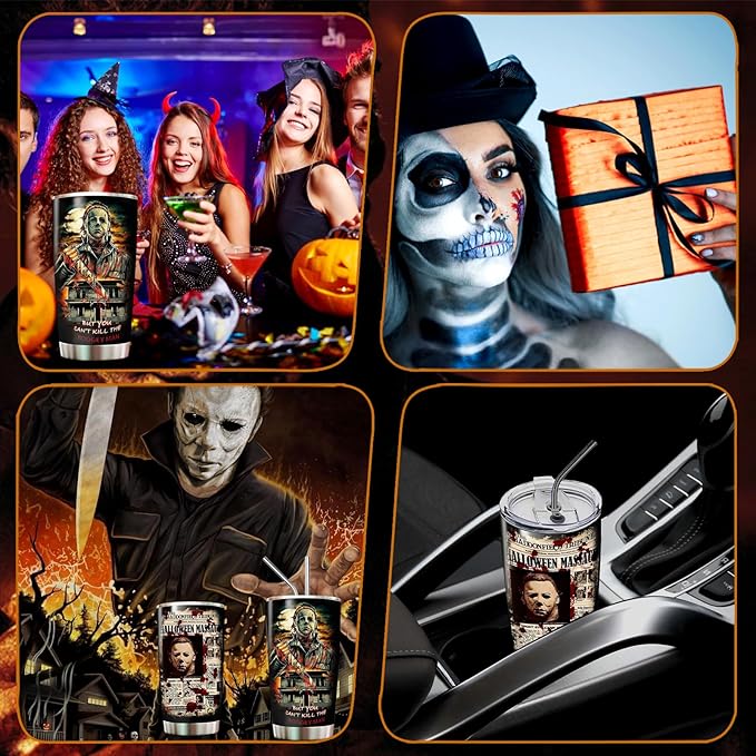 Horror Tumbler with Lid and Straw - Gift for Men, Women Who Love A Good Scare - Valentines Day Coffee Cup - Gifts for Friend on Birthday, Anniversary - Valentines Decorations - Horror Tumbler 20 Oz