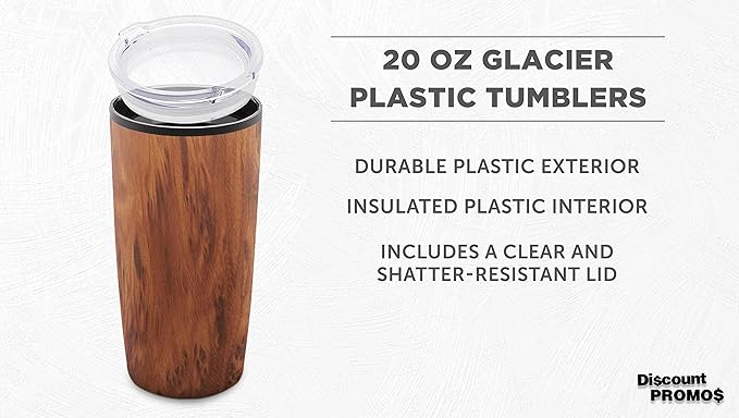 DISCOUNT PROMOS Plastic Tumblers 20 oz. Set of 6, Bulk Pack - With lids, Ice Coffee Tumbler, To Go Cup, Insulated - Wood