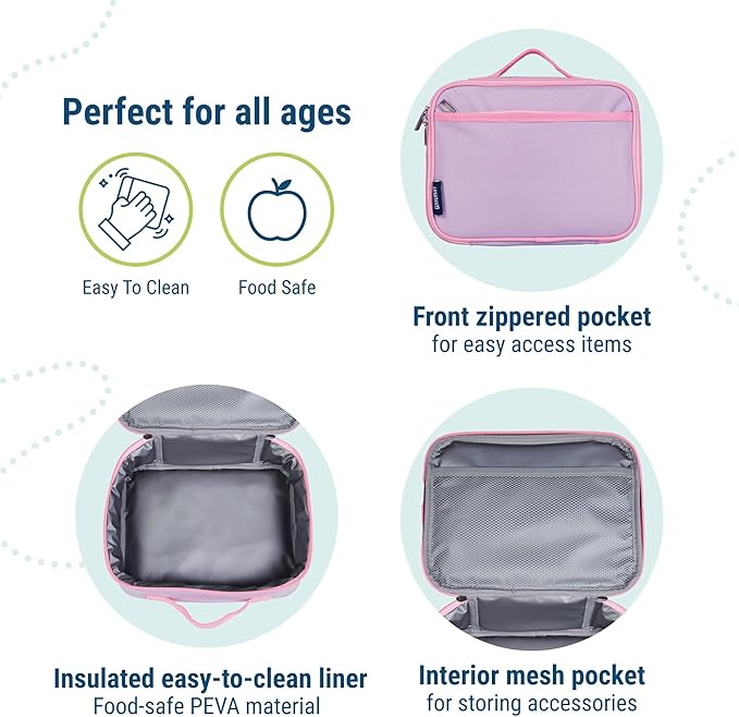 Wildkin Kids Insulated Lunch Box – Durable and Reusable for School & Travel - Lilac