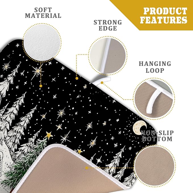 Winter Snowman Dish Drying Mat 18 X 16 in Black Microfiber Dish Pad Absorbent Holiday Kitchen Accessories