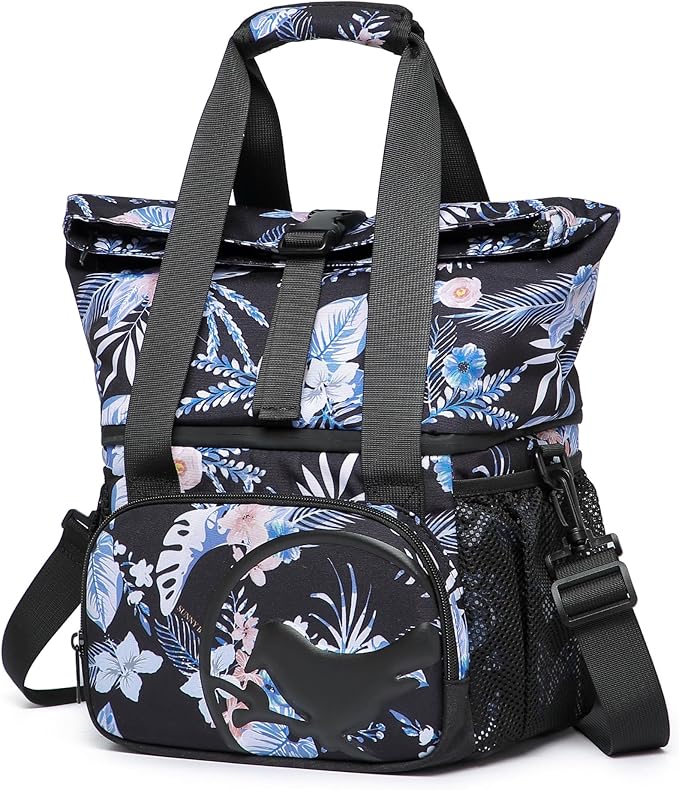 SUNNY BIRD Dual Compartment Lunch Bag Insulated Lunch Box for Women and Men (Hibiscus)