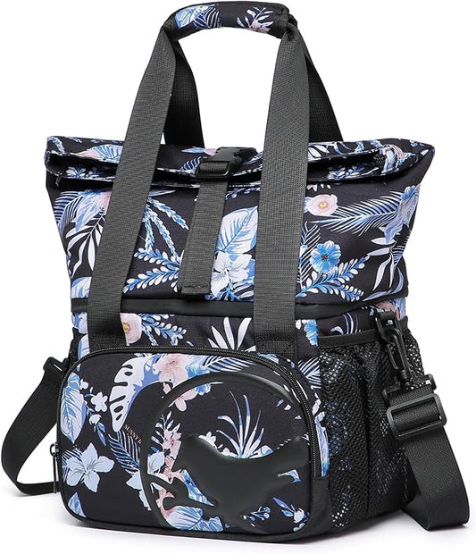 SUNNY BIRD Dual Compartment Lunch Bag Insulated Lunch Box for Women and Men (Hibiscus)