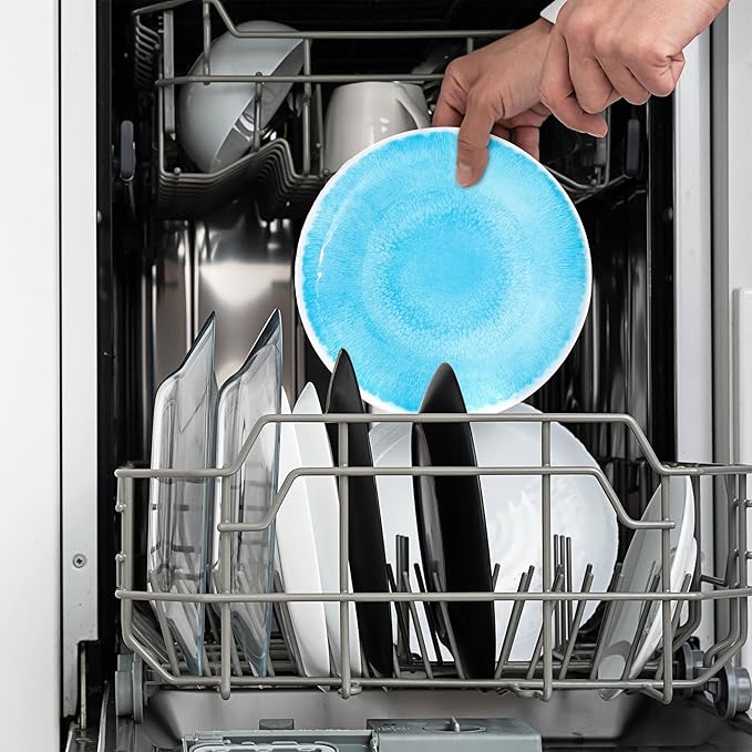 Melamine Dinnerware Sets 12 Pcs, Melamine Plates and Bowls,Party Plates and Bowls Sets, Camping Dishes Set for 4, Unbreakable, BPA Free, Dishwasher Safe (Lake blue)