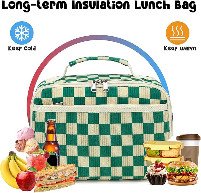 Bluboon Kids Girls Lunch Bag Insulated Lunch Box for school Corduroy Lunch Cooler Organizer School Kids Lunch Tote