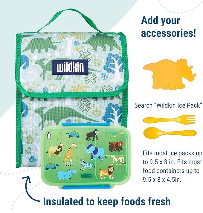 Wildkin Kids Insulated Lunch Bag – Reusable, Ideal for Hot/Cold Snacks, School & Travel - Dinomite Dinosaurs