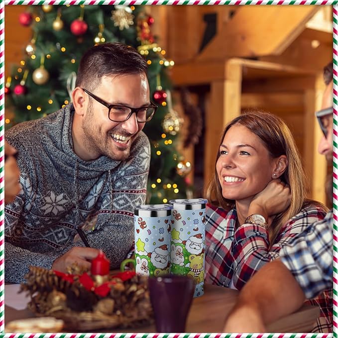 20oz Christmas Skinny Tumbler with Lid and Straw,Stainless Steel Vacuum Insulated Tumbler Cup Double Wall Travel Coffee Mug Christmas Gifts for Women Men (Santa Claus Bear,1)