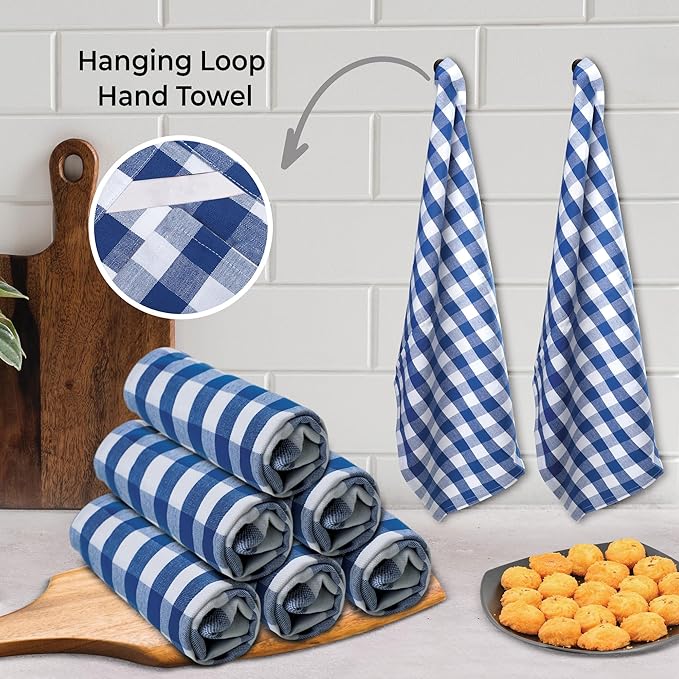 Urban Villa Kitchen Towels Set of 6 Buffalo Checks Blue/White Kitchen Towels 20X30 Inches 100% Cotton Highly Absorbent Kitchen Towels Premium Quality Ultra Soft Mitered Corners KitchenTowels